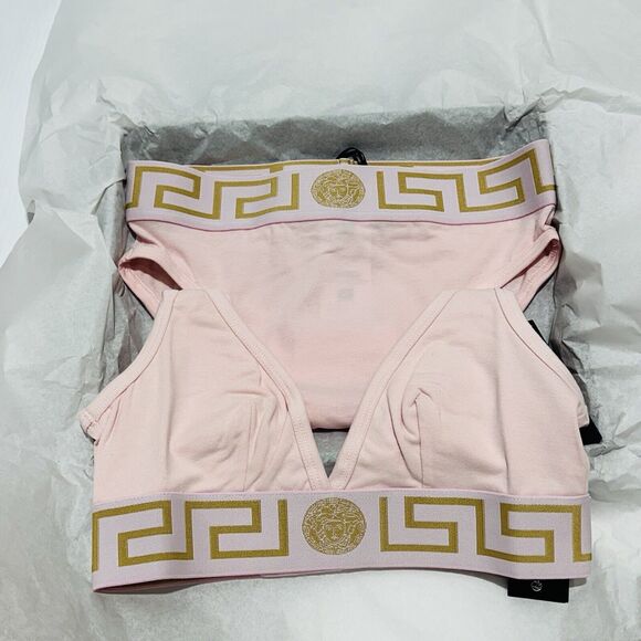 Versace Medusa Greca Border V Bralette and Panties Set Cotton Pink 2/ S NWT - Picture 5 of 11